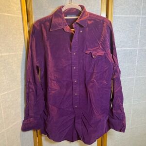VTG Lands End Mens Medium Purple Corduroy Long Sleeve Button Up Shirt 100 Cotton